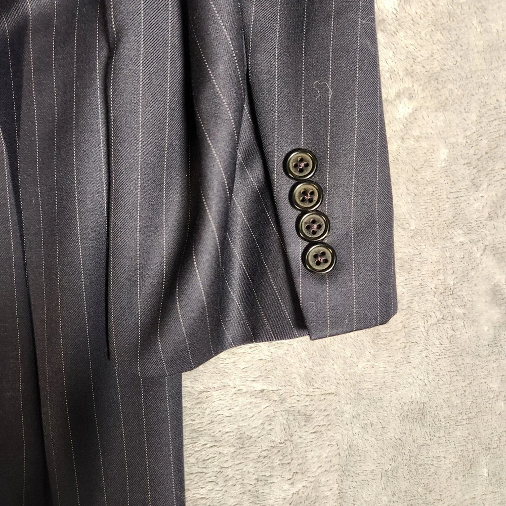 Hickey Freeman Blazer Mens 44 LNG Navy Blue Excellent Pinstripe Worsted Wool USA